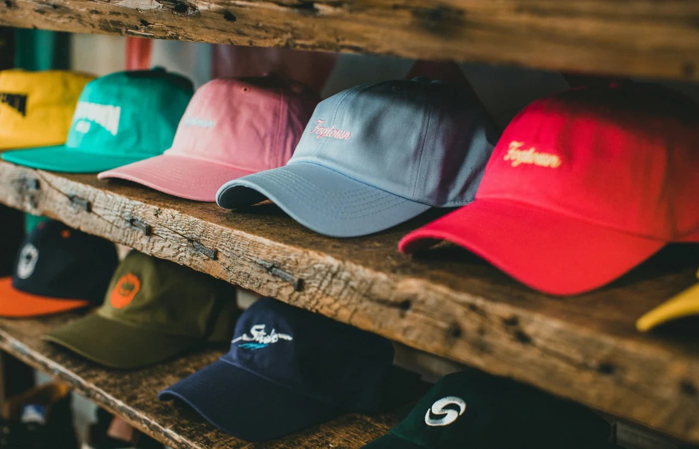 Collection of heritage hat shapes on a retail shelf